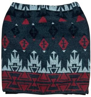 VTG The Last Best Place Southwestern Wool Blend Mini Skirt Black Red Aztec Sz 10